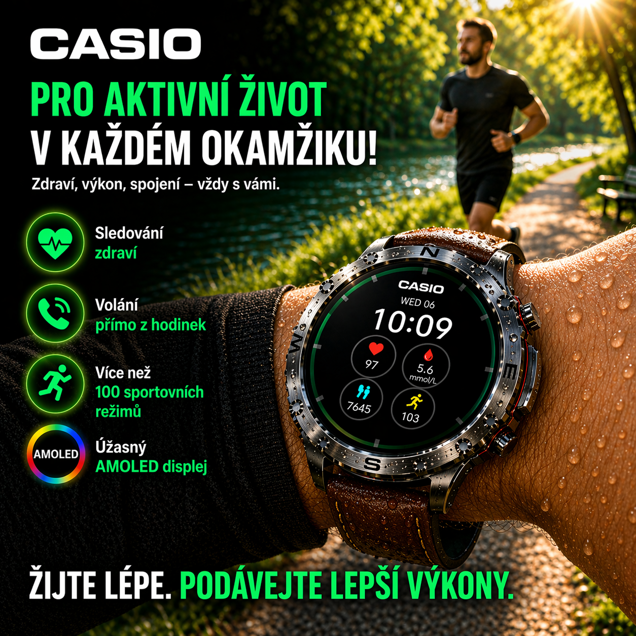 Chytré hodinky Casio AMOLED – monitorování hladiny glukózy v krvi, volání přes Bluetooth, více než 100 sportovních režimů