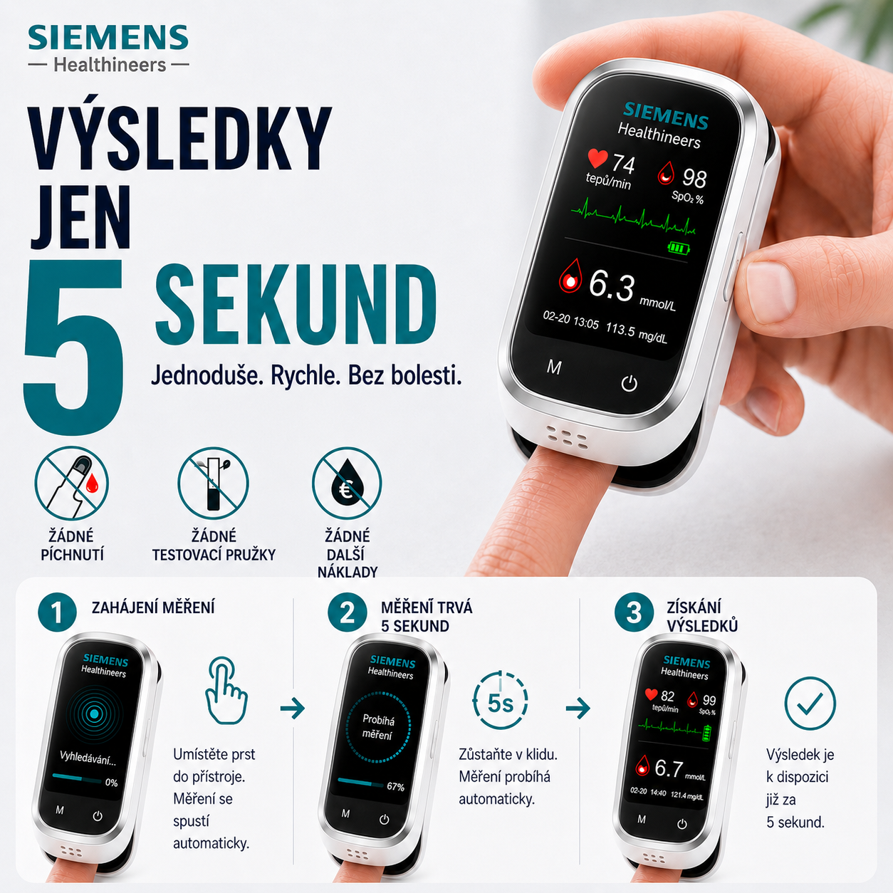 🩸 Siemens™ bezbolestný glukometr 11 v 1 Bez píchání do prstu • Bez testovacích proužků • Výsledek za pouhých 5 sekund