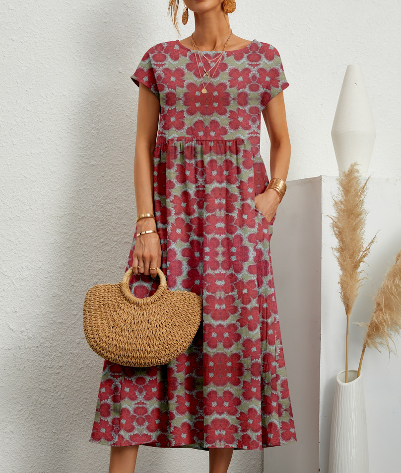 2026 New Fashionable Women's Loose-fitting Cotton Sleeveless Round Neck Printed Summer Dress