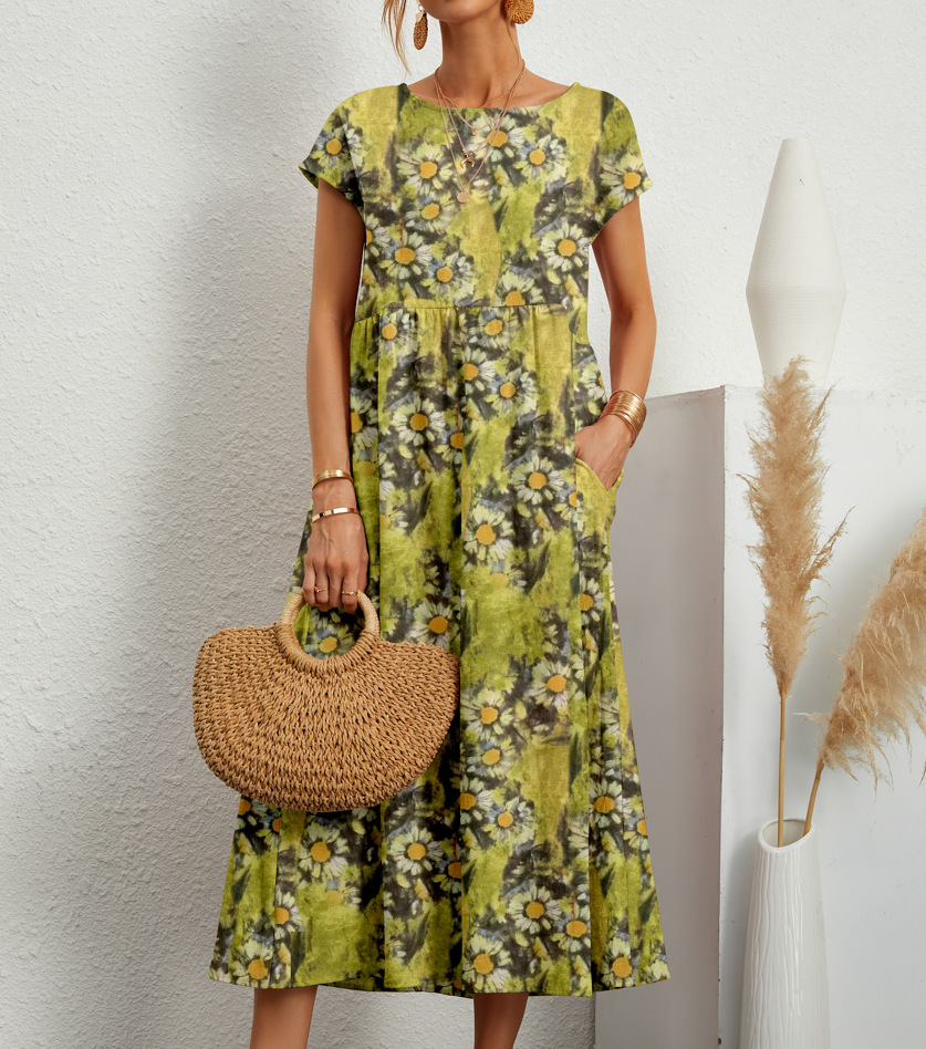 2026 New Fashionable Women's Loose-fitting Cotton Sleeveless Round Neck Printed Summer Dress