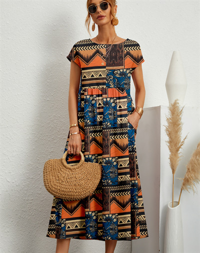 2026 New Fashionable Women's Loose-fitting Cotton Sleeveless Round Neck Printed Summer Dress