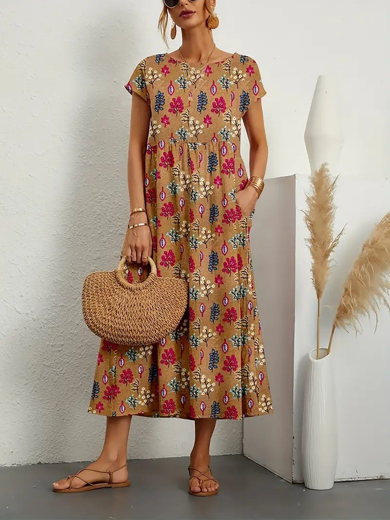 2026 New Fashionable Women's Loose-fitting Cotton Sleeveless Round Neck Printed Summer Dress