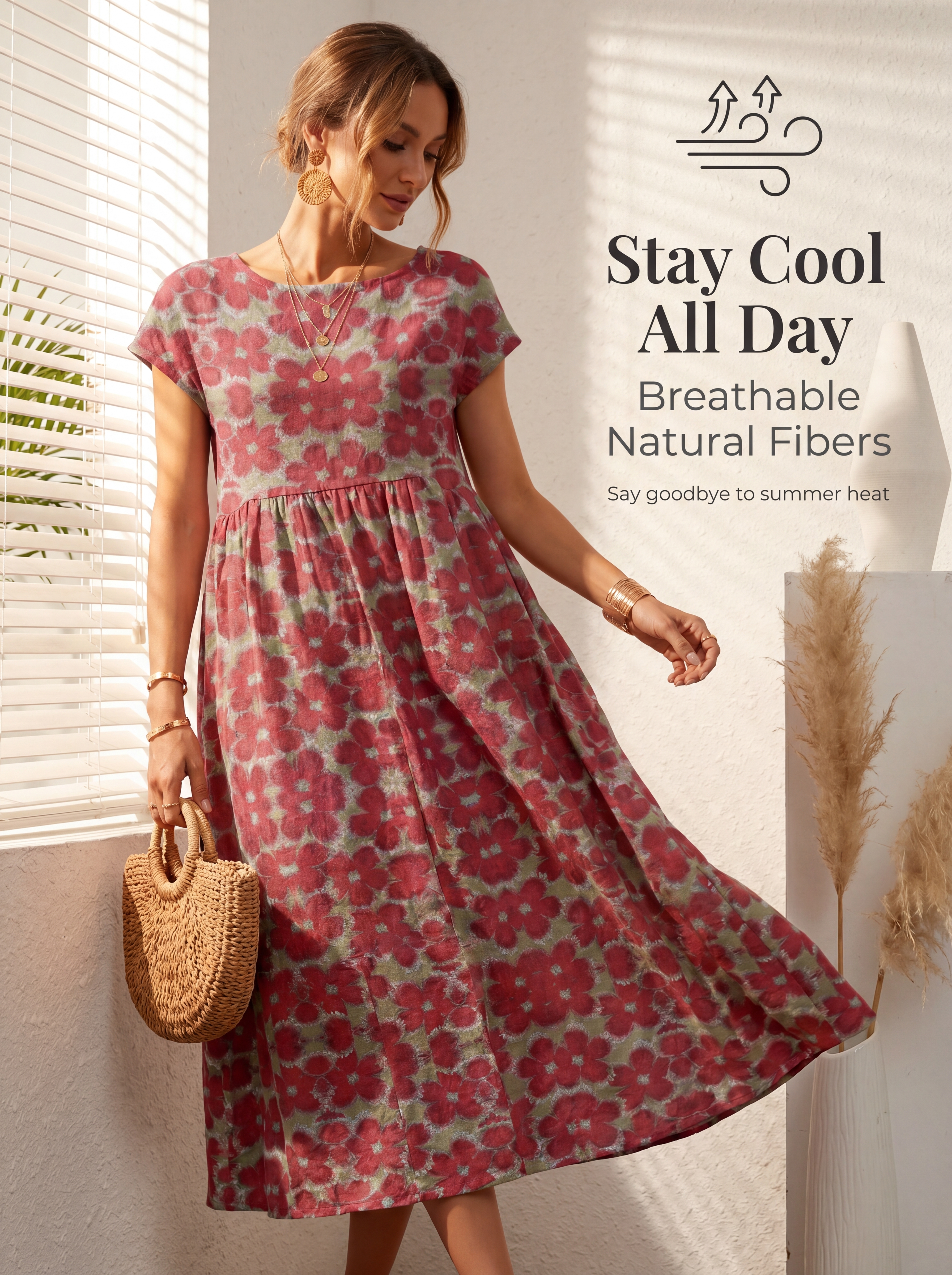 2026 New Fashionable Women's Loose-fitting Cotton Sleeveless Round Neck Printed Summer Dress
