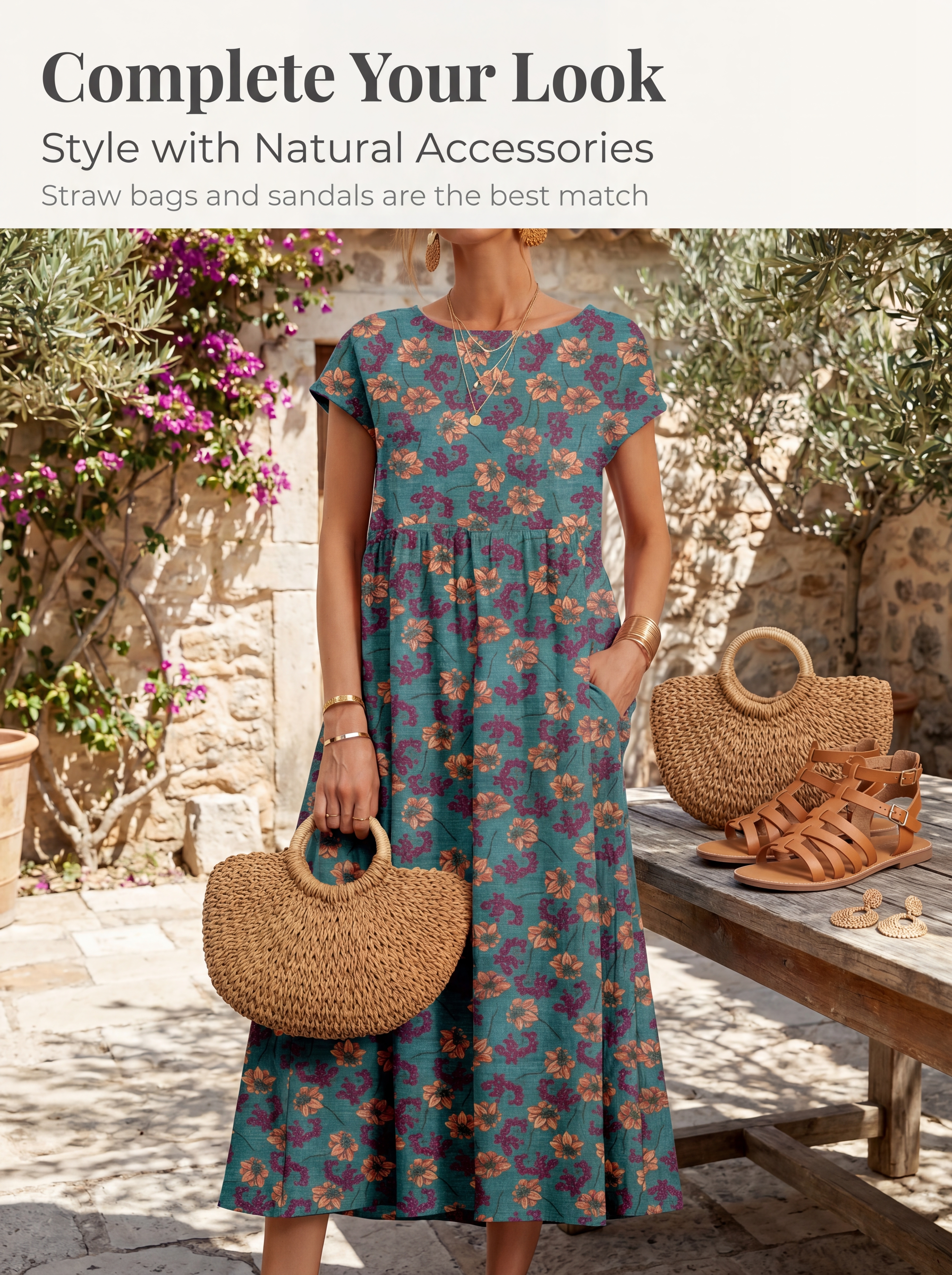 2026 New Fashionable Women's Loose-fitting Cotton Sleeveless Round Neck Printed Summer Dress