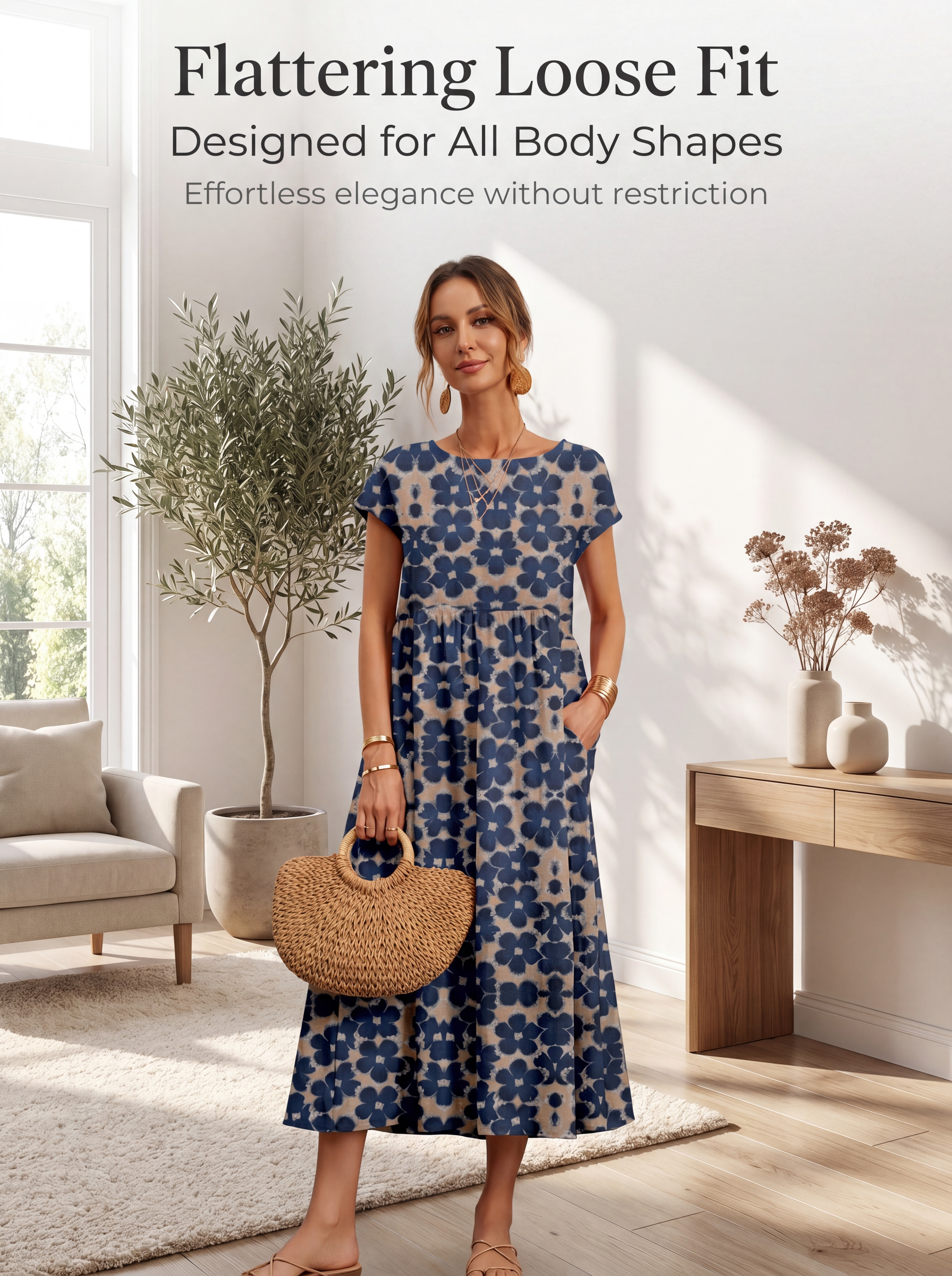 2026 New Fashionable Women's Loose-fitting Cotton Sleeveless Round Neck Printed Summer Dress