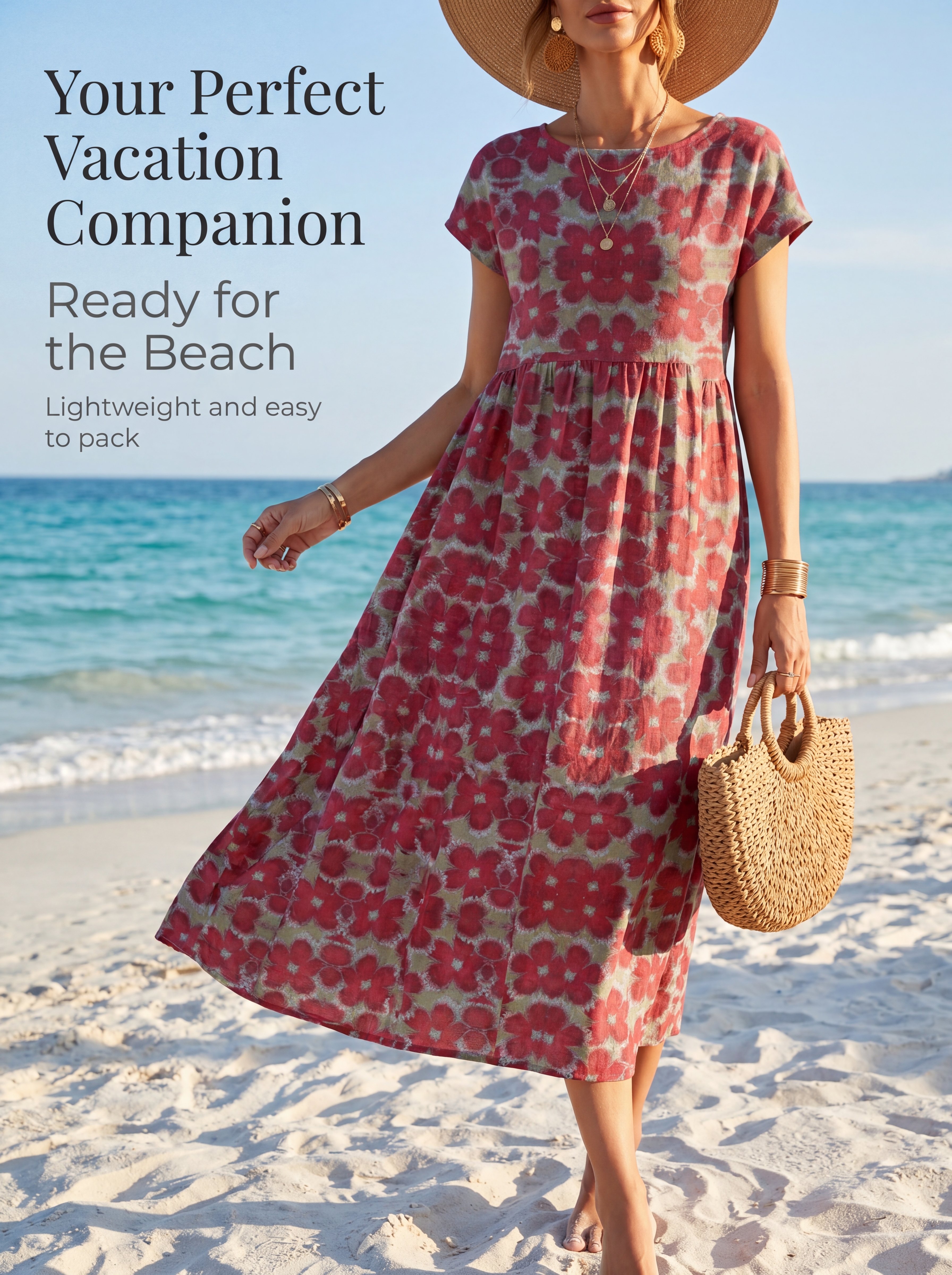 2026 New Fashionable Women's Loose-fitting Cotton Sleeveless Round Neck Printed Summer Dress