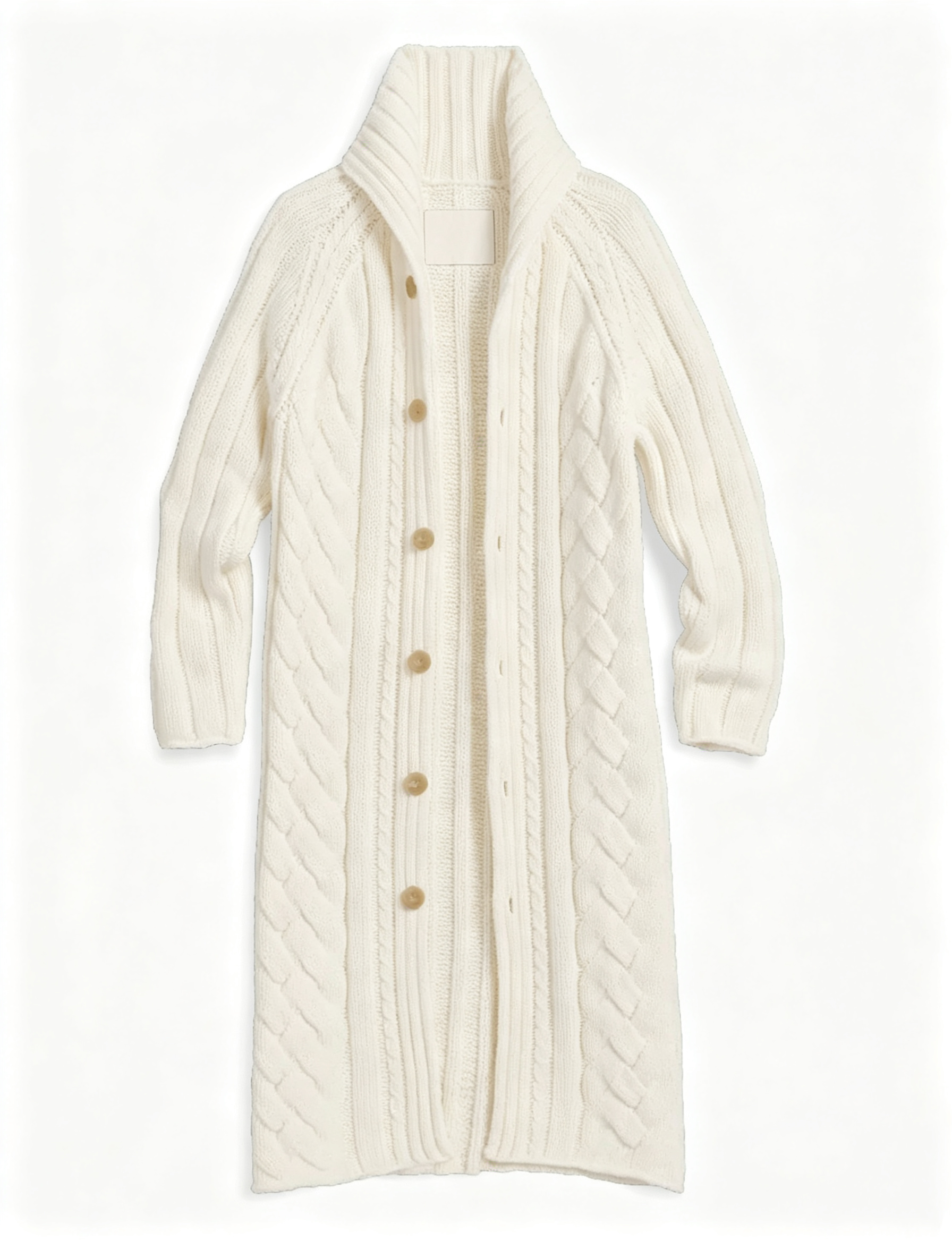 Women’s Cable Knit Long Cardigan, Button Down Stand Collar Sweater Coat