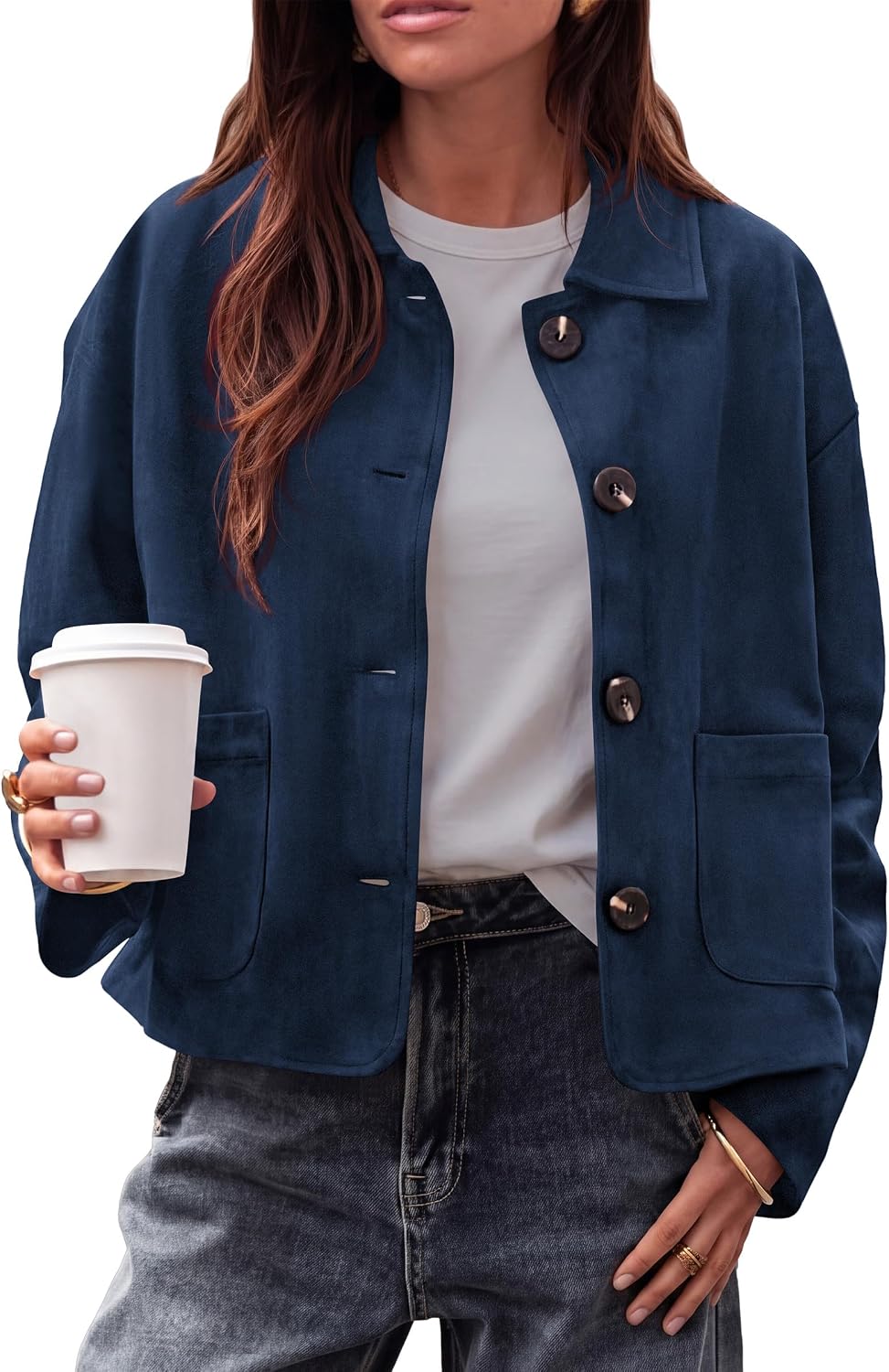 Faux Suede Casual Cropped Fall Jacket for Women Trendy 2026