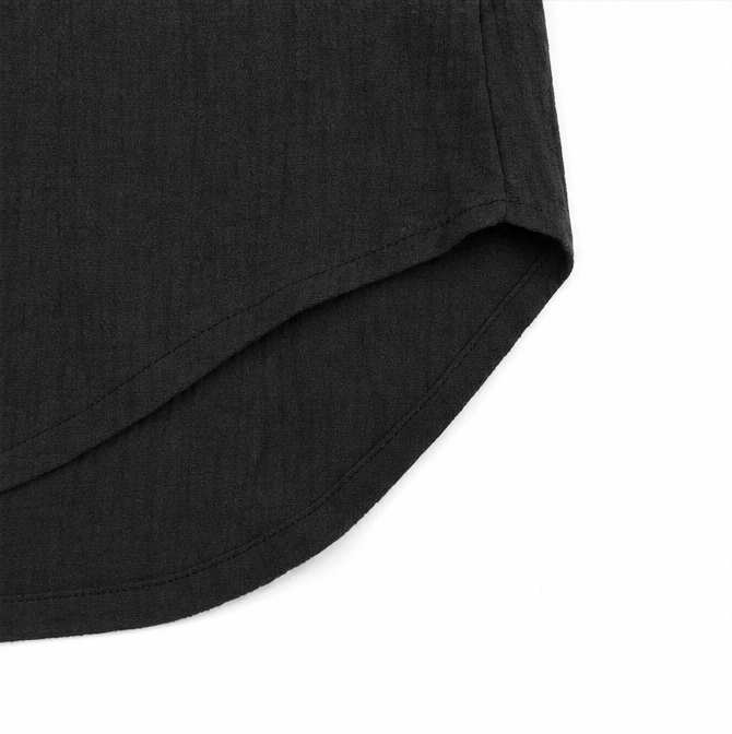 Women's Relaxed V-Neck Linen Blouse with Three-Quarter Sleeves and Curved Hem