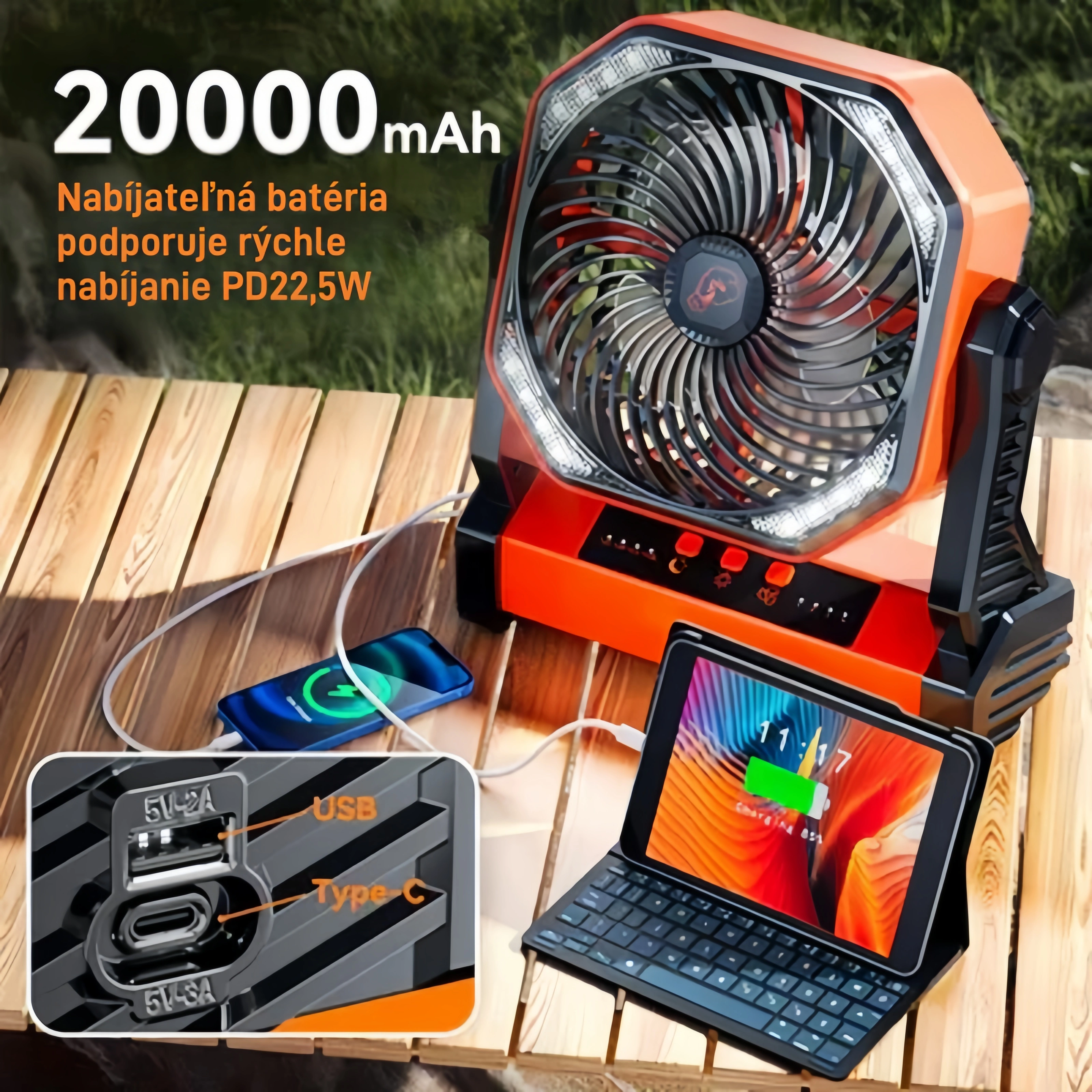 Výkonný 3-v-1 bezdrôtový a cestovateľský kempingový ventilátor 🏕