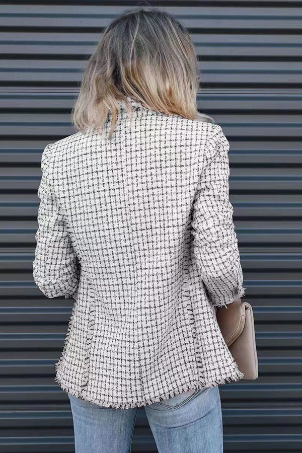 Out In NYC Tweed Plaid Double Breasted Blazer
