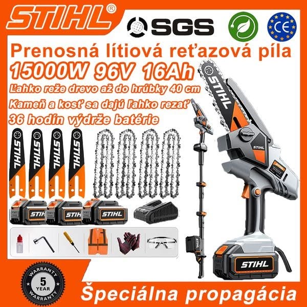 Súprava bezuhlíkovej reťazovej píly STIHL 15000 W s dlhou rukoväťou a výsuvnými záhradníckymi nožnic