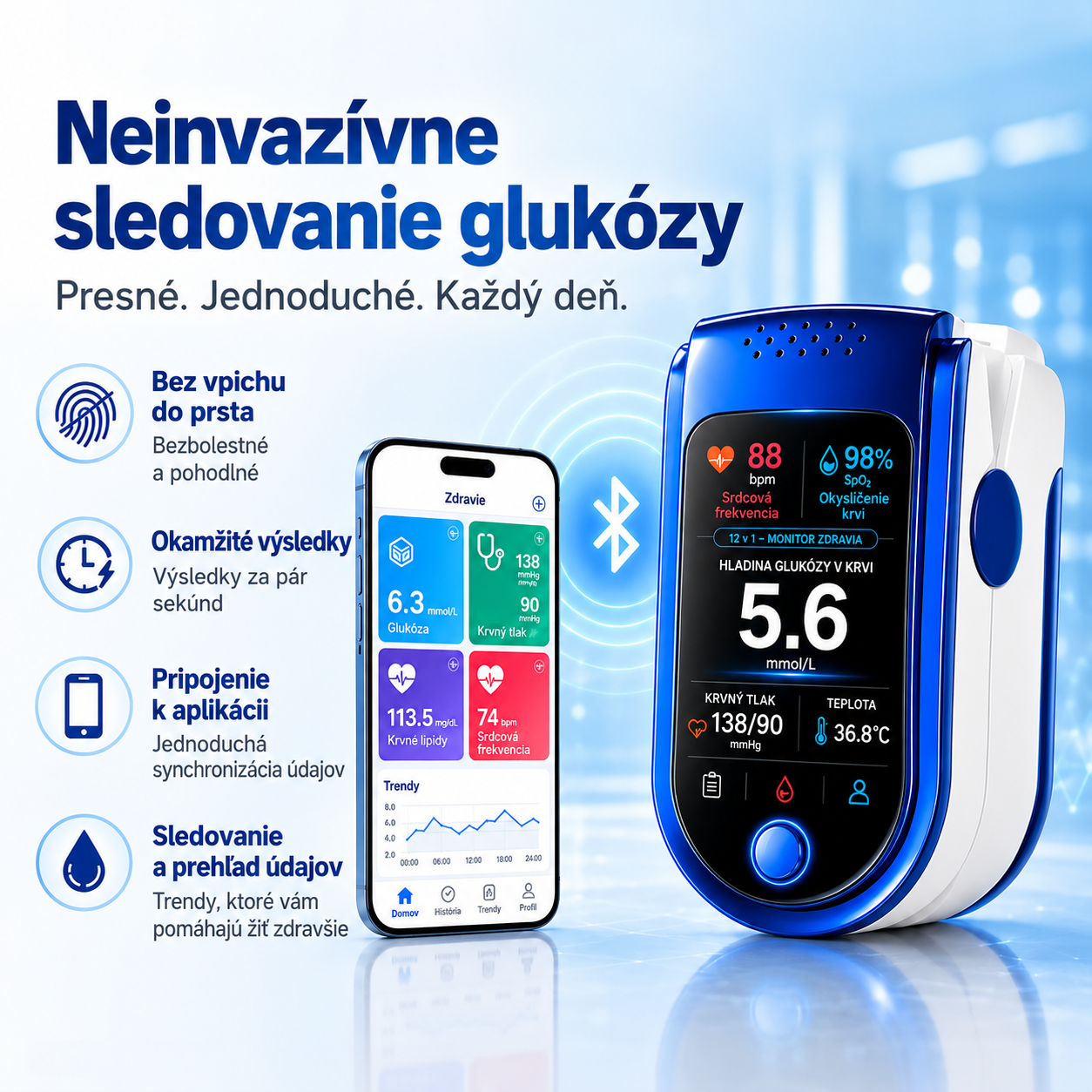 ⚕️ Neinvazívny denný monitor zdravia | 💧 Zariadenie na sledovanie wellness trendov bez použitia ihiel Bežná cena
