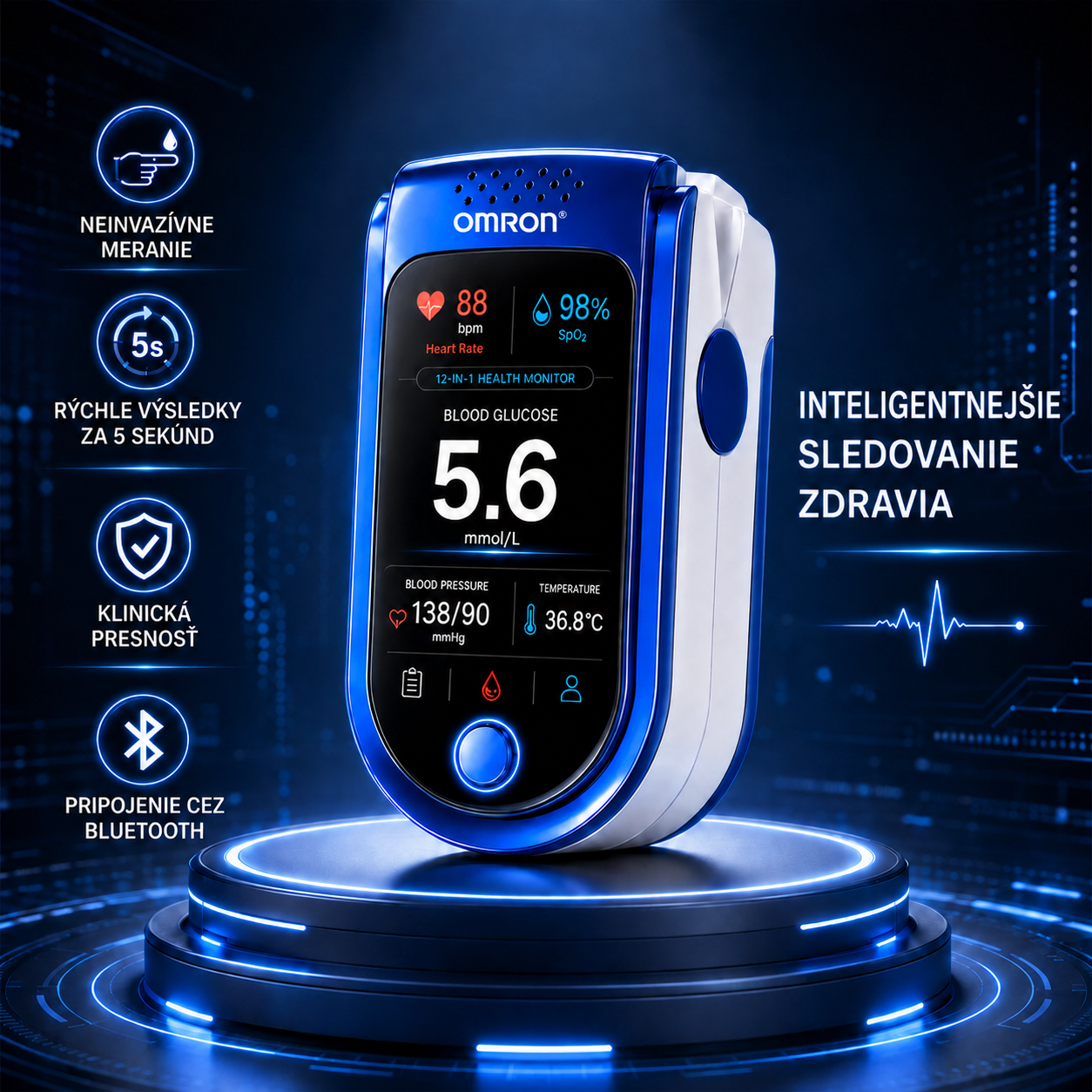⚕️ Omorn Neinvazívny denný monitor zdravia | 💧 Zariadenie na sledovanie wellness trendov bez použitia ihiel Bežná cena