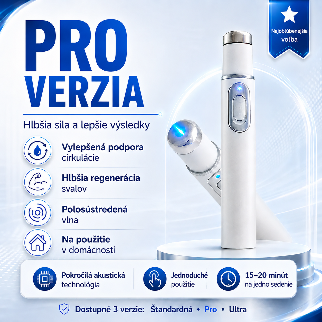 Pokročilá terapia akustickou rázovou vlnou obnovuje zdravie tkanív penisu, pomáha zlepšiť pevnosť erekcie, výdrž a sebavedomie mužov. Zároveň podporuje úľavu od bolesti svalov, stuhnutosti kĺbov a nepohodlia šliach.