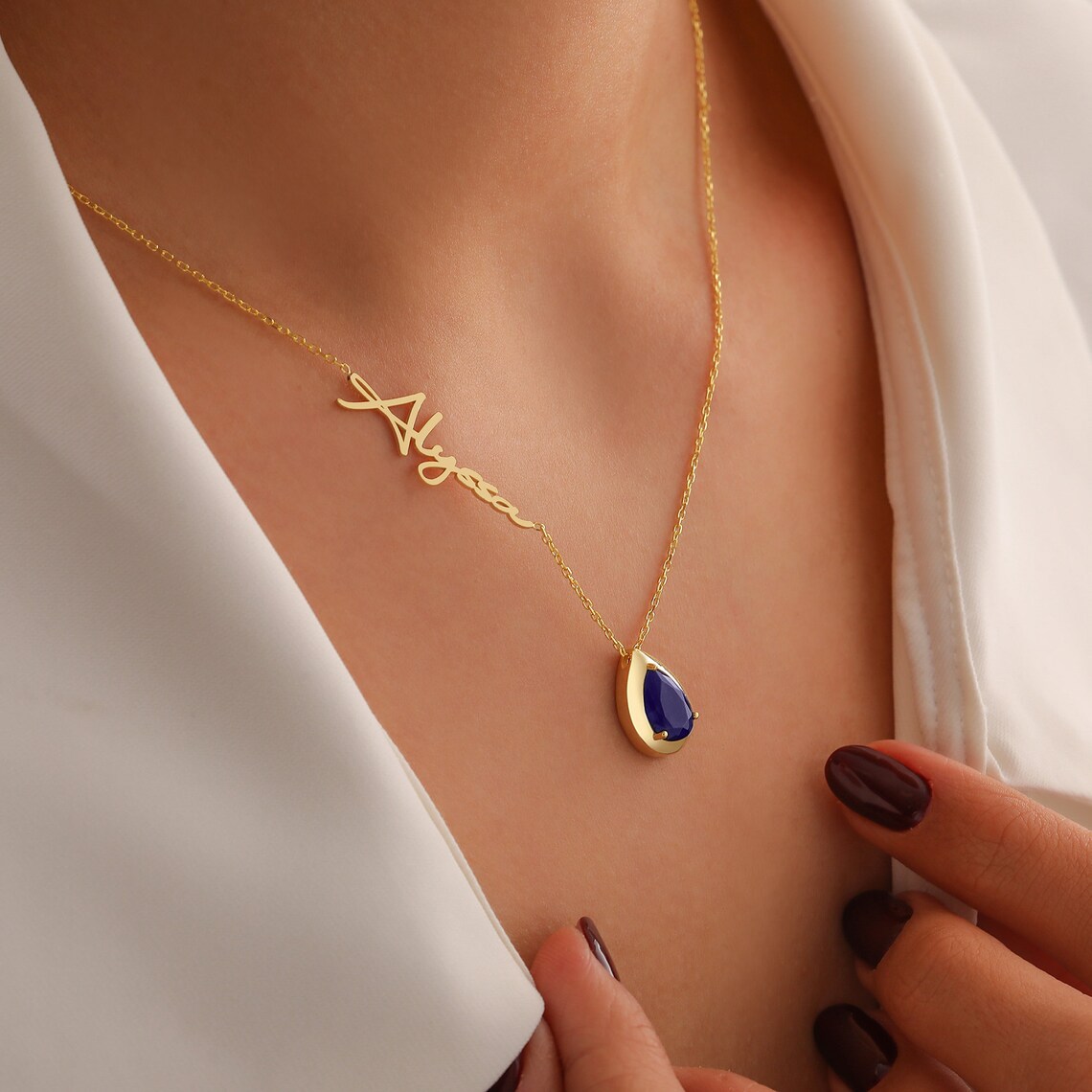 Piatra de nastere minimalista lucrata manual, colier personalizat din aur de 14k cu nume si piatra de nastere, cadou de Ziua Mamei pentru ea, bijuterii din piatra de nastere pentru femei