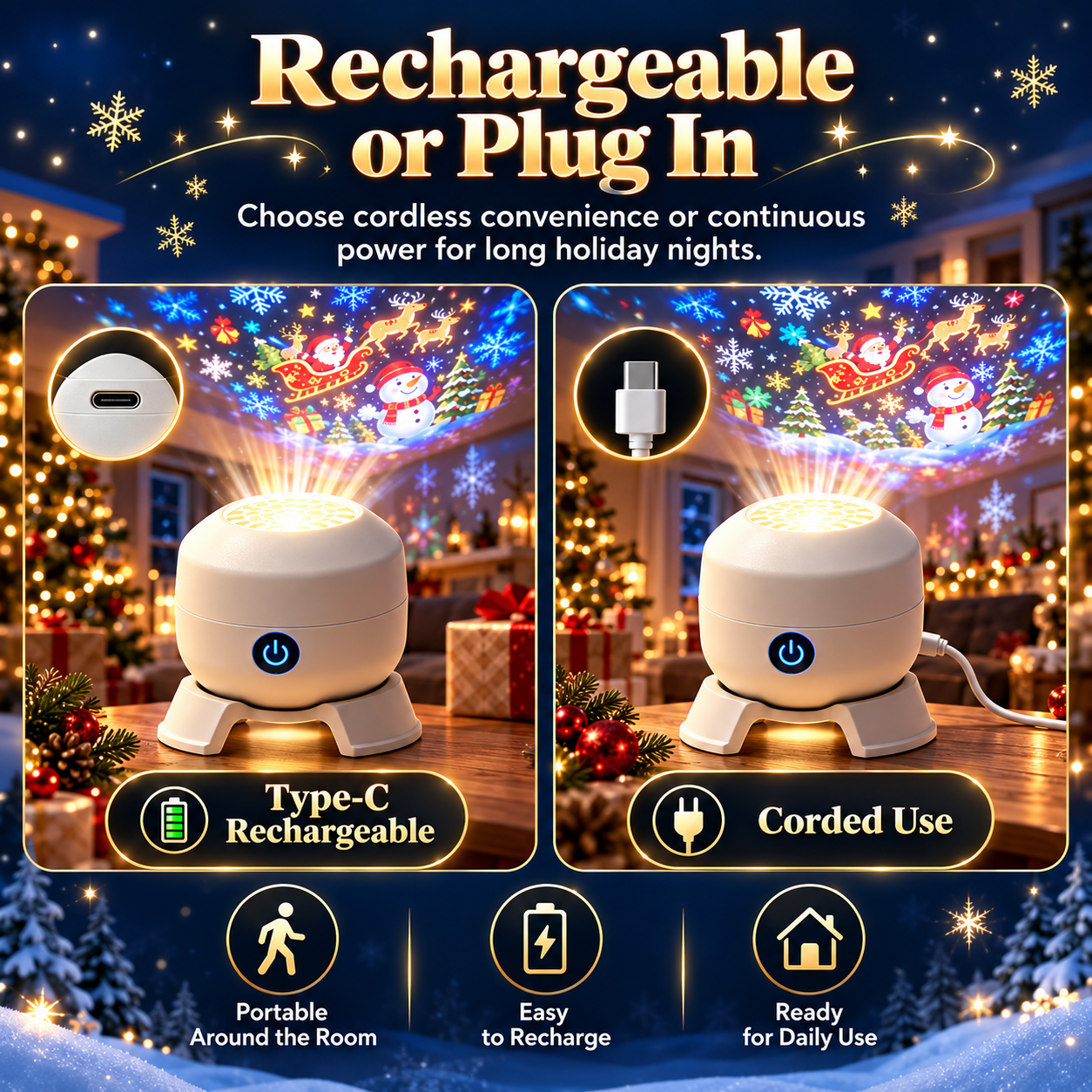 🔥2026 Christmas Sale 50% OFF✨Christmas Rotating Projector Light – 8 Festive Scenes🎄