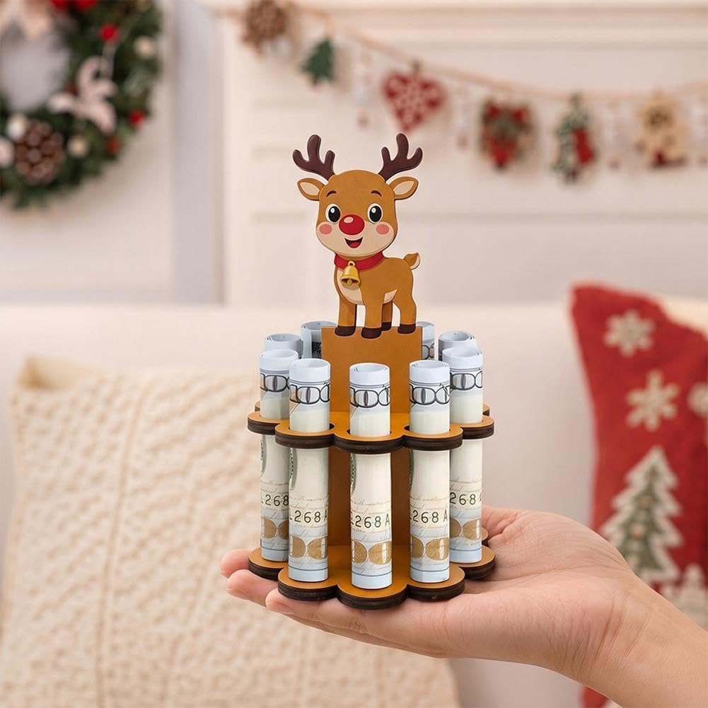 🎅2026 Super Value Set✨Wooden Christmas Money Holder Stand, Double-Layer Sturdy Tabletop Decor, Cash Gift for Christmas Birthdays Holidays
