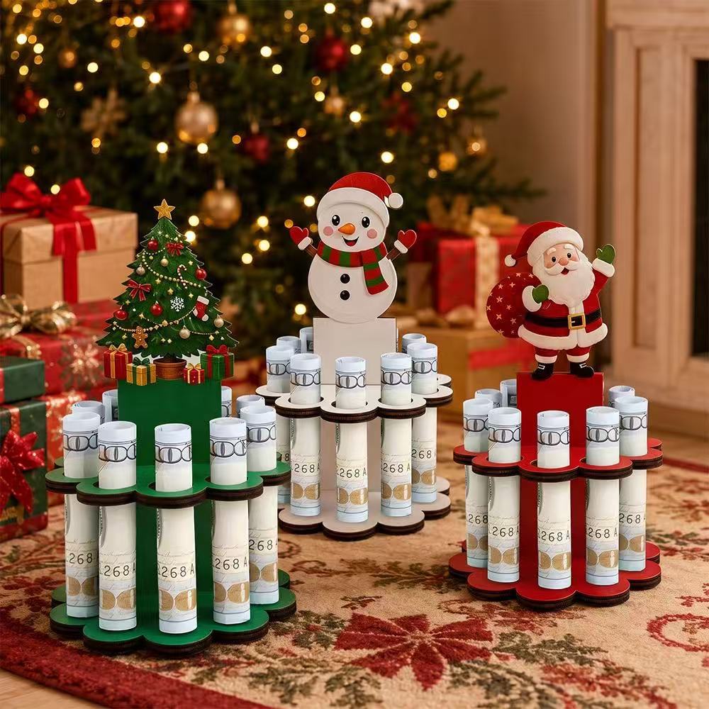 🎅2026 Super Value Set✨Wooden Christmas Money Holder Stand, Double-Layer Sturdy Tabletop Decor, Cash Gift for Christmas Birthdays Holidays