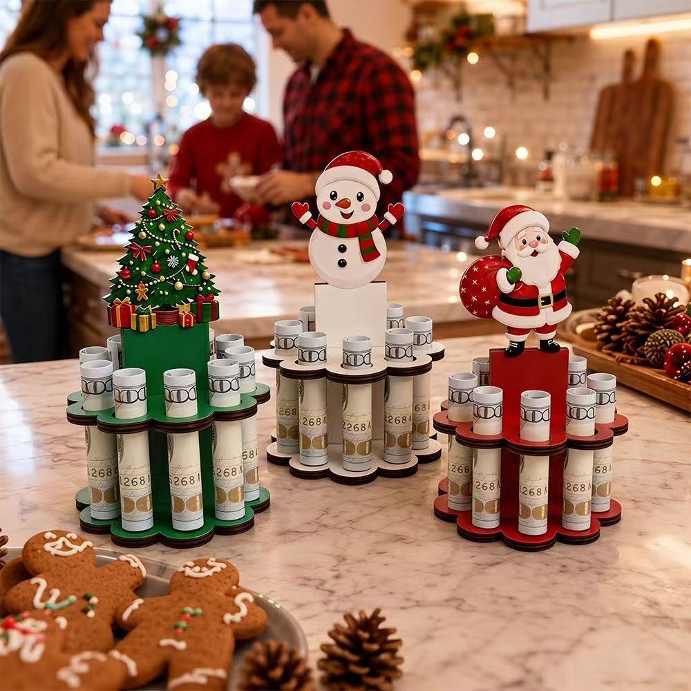 🎅2026 Super Value Set✨Wooden Christmas Money Holder Stand, Double-Layer Sturdy Tabletop Decor, Cash Gift for Christmas Birthdays Holidays