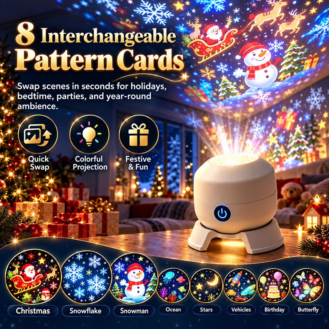 🔥2026 Christmas Sale 50% OFF✨Christmas Rotating Projector Light – 8 Festive Scenes🎄