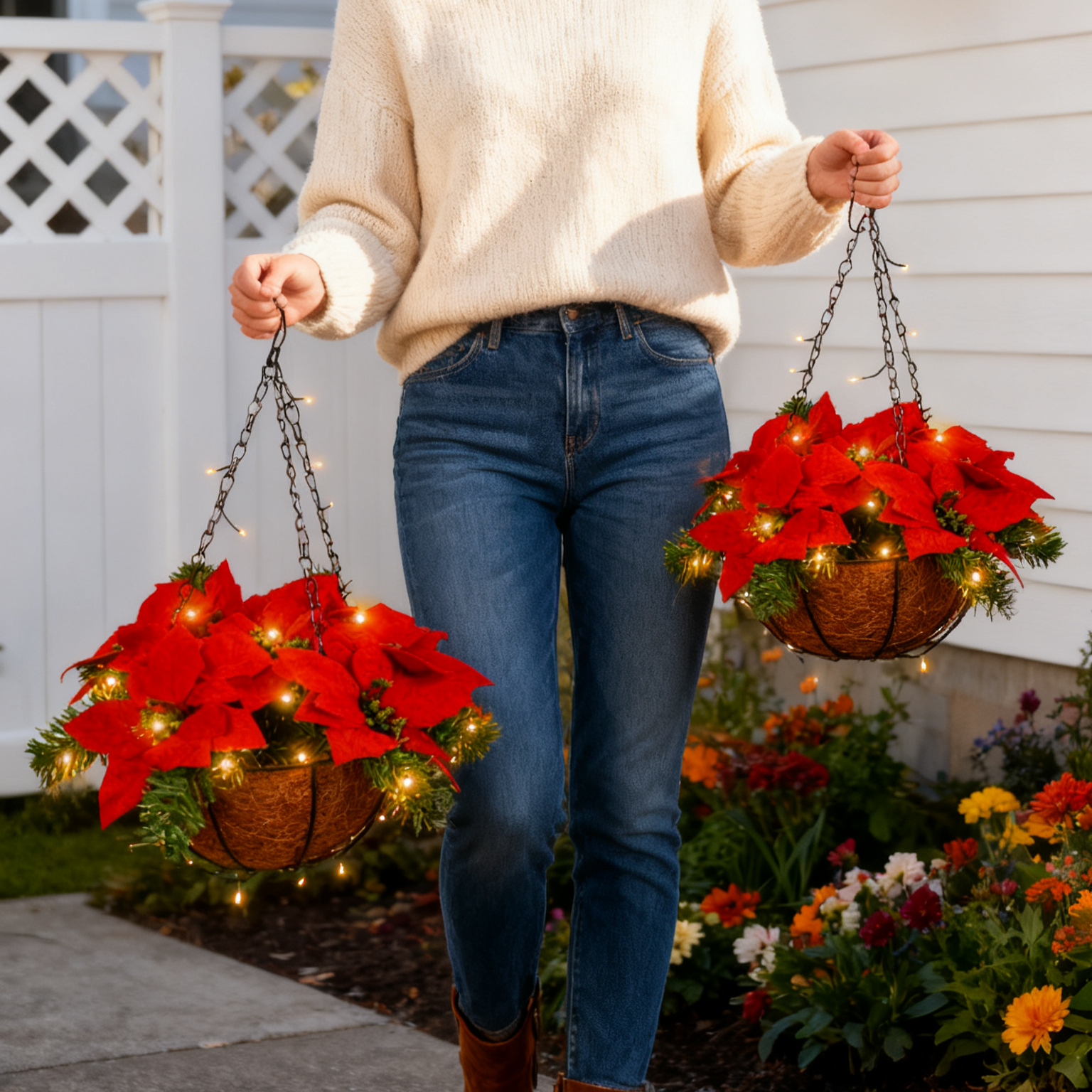 🎄2025 Super Value Set🏆🔥Artificial Christmas Flowers Hanging Poinsettias
