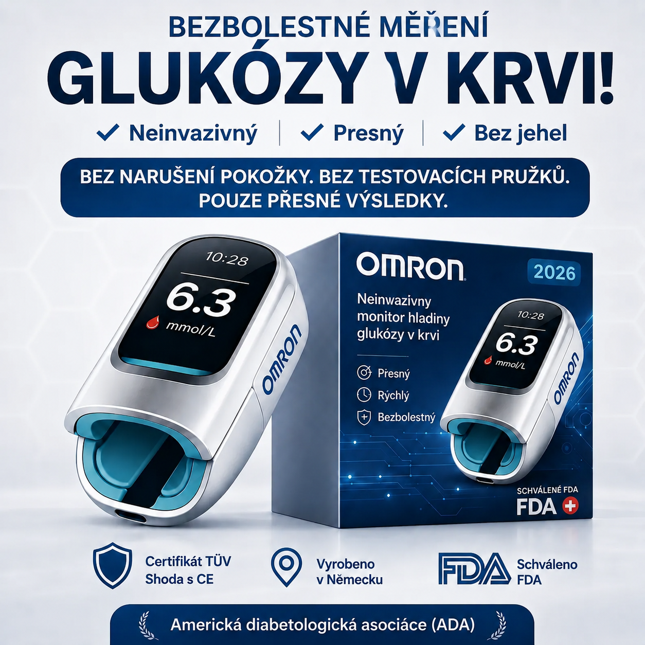 🔥 Konec jehel a bolesti! | Neinvazivní glukometr Omron™ – jednoduché a přesné měření hladiny cukru v krvi, ať jste kdekoli 🔥