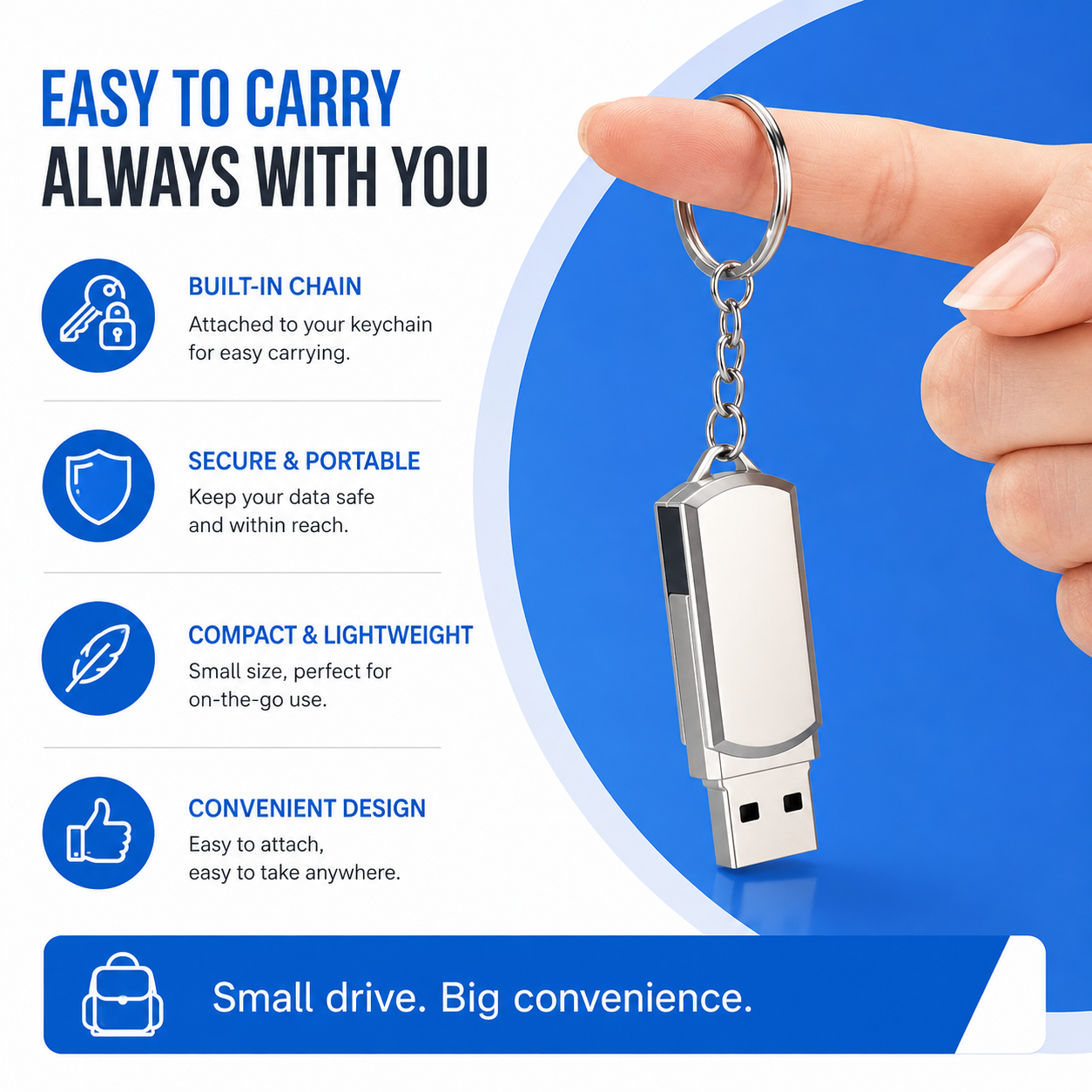 64GB Portable USB Flash Drive with Swivel Metal Clip