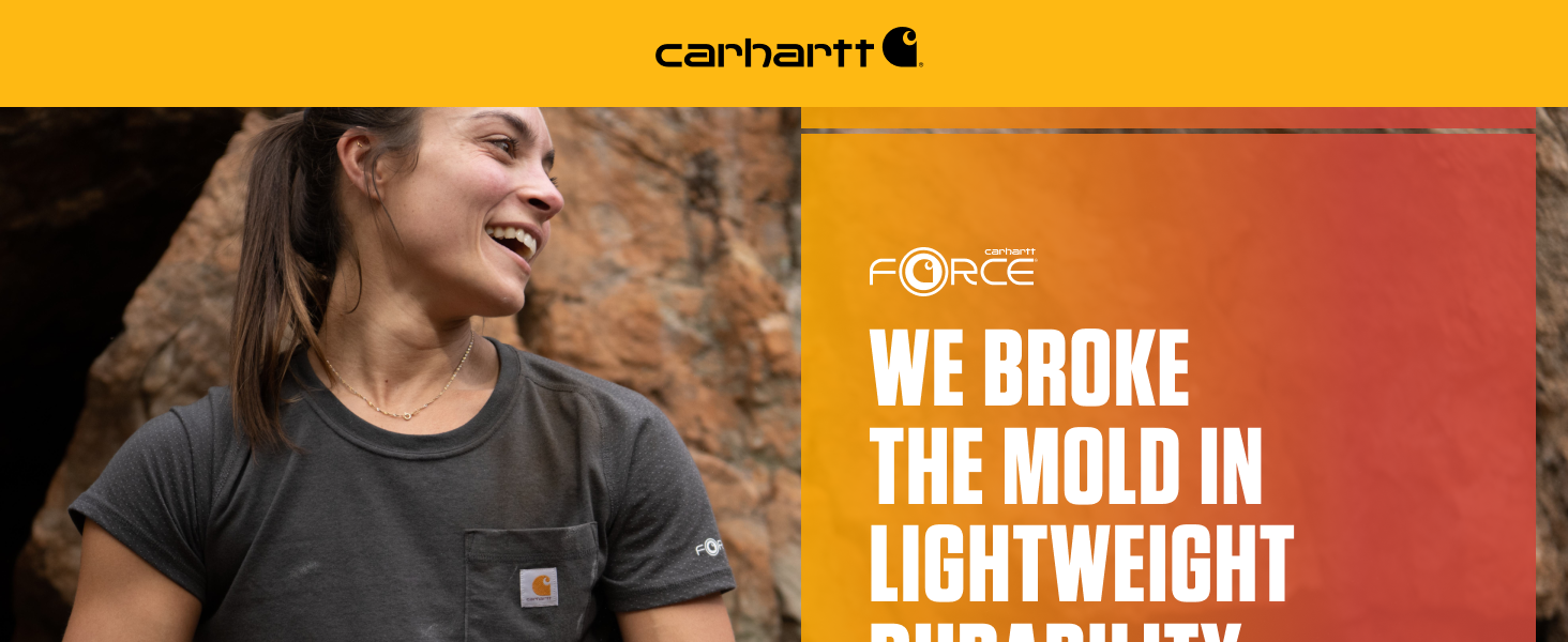 Carhartt Force, We broke the mold in lightweight durability, woman climbing in Force pocket t-shirt