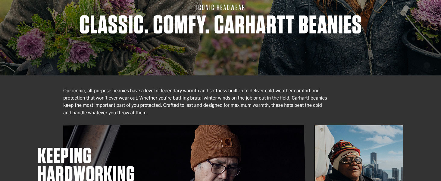 Iconic Carhartt beanies are crafted to last and designed for maximum warmth.