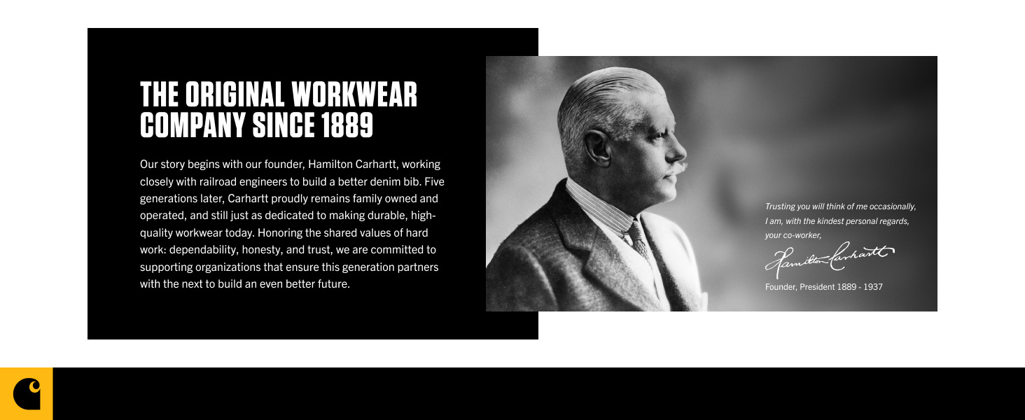 History of Carhartt and its founder Hamilton Carhartt, showcasing heritage in workwear industry.