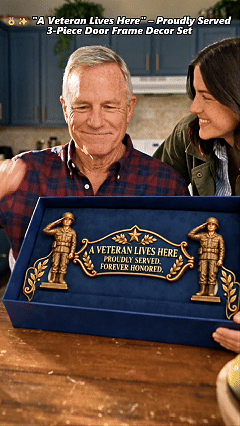 A Veteran Lives Here three piece door frame decor set