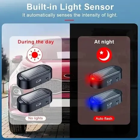 🔥 Limited Time 70% OFF – 🚨Solar Powered Fake Car Alarm Light, Auto Light Sensor LED Simulated Security Warning Flashing Light