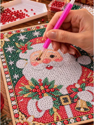 Beautiful collection of sparkling DIY Christmas pearl art designs displayed in a cozy holiday setting