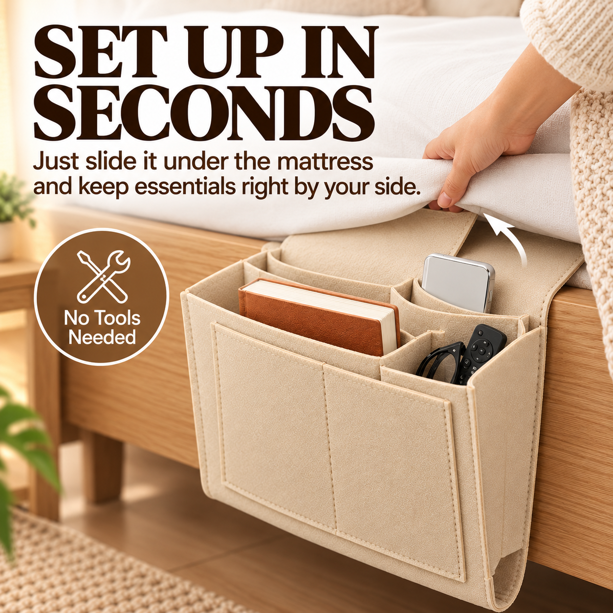 🔥 70% OFF Bedside Hanging Organizer – Keep Essentials Within Reach