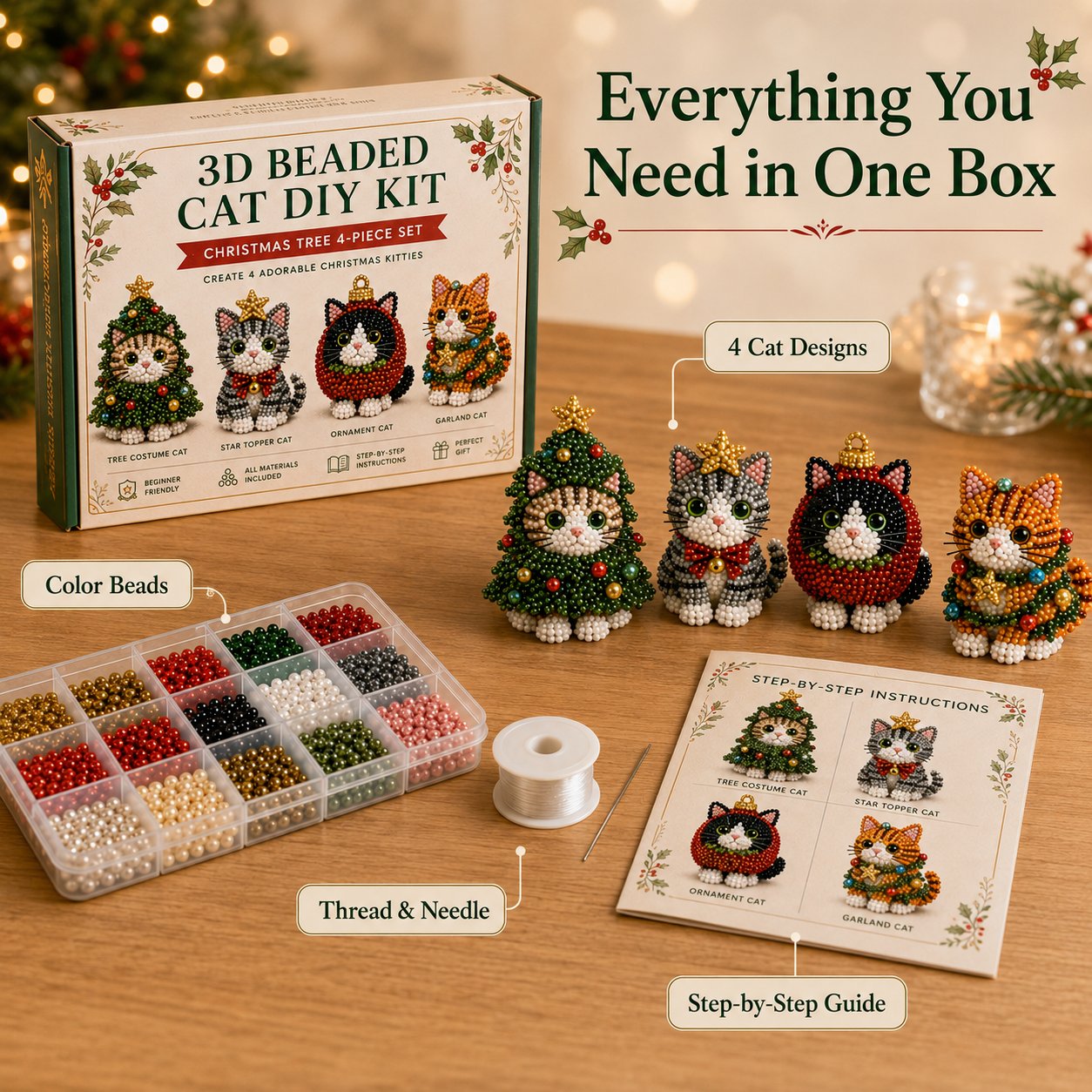 🔥Limited time 70% OFF -🐱✨ Create Your Own 3D Beaded Christmas Cats | Beginner-Friendly DIY Kit 🎁Buy 2 | FREE Shipping