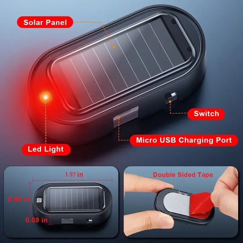 🔥 Limited Time 70% OFF – 🚨Solar Powered Fake Car Alarm Light, Auto Light Sensor LED Simulated Security Warning Flashing Light