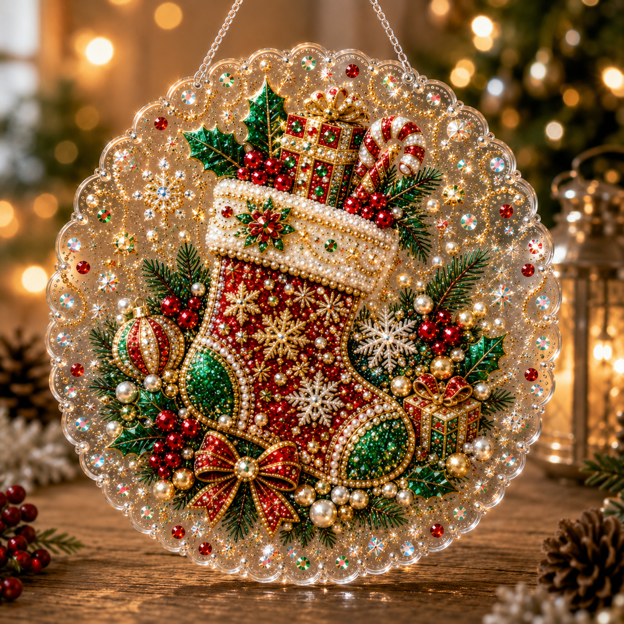 🔥Limited time 70% OFF - 🎅✨Christmas Pearl Diamond Art Hanging Ornament Kit - Sparkling DIY Window Ornament