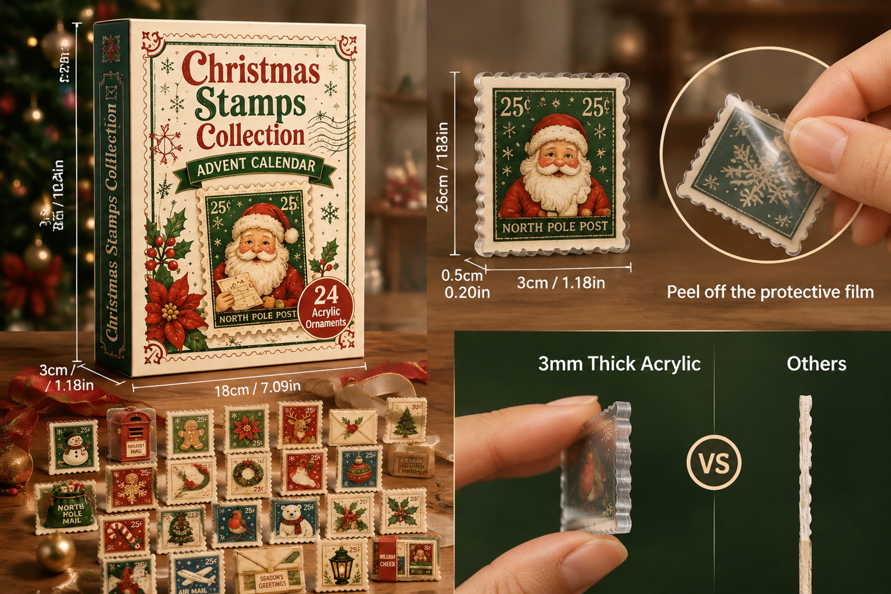 24 unique Christmas stamp surprises inside the advent calendar