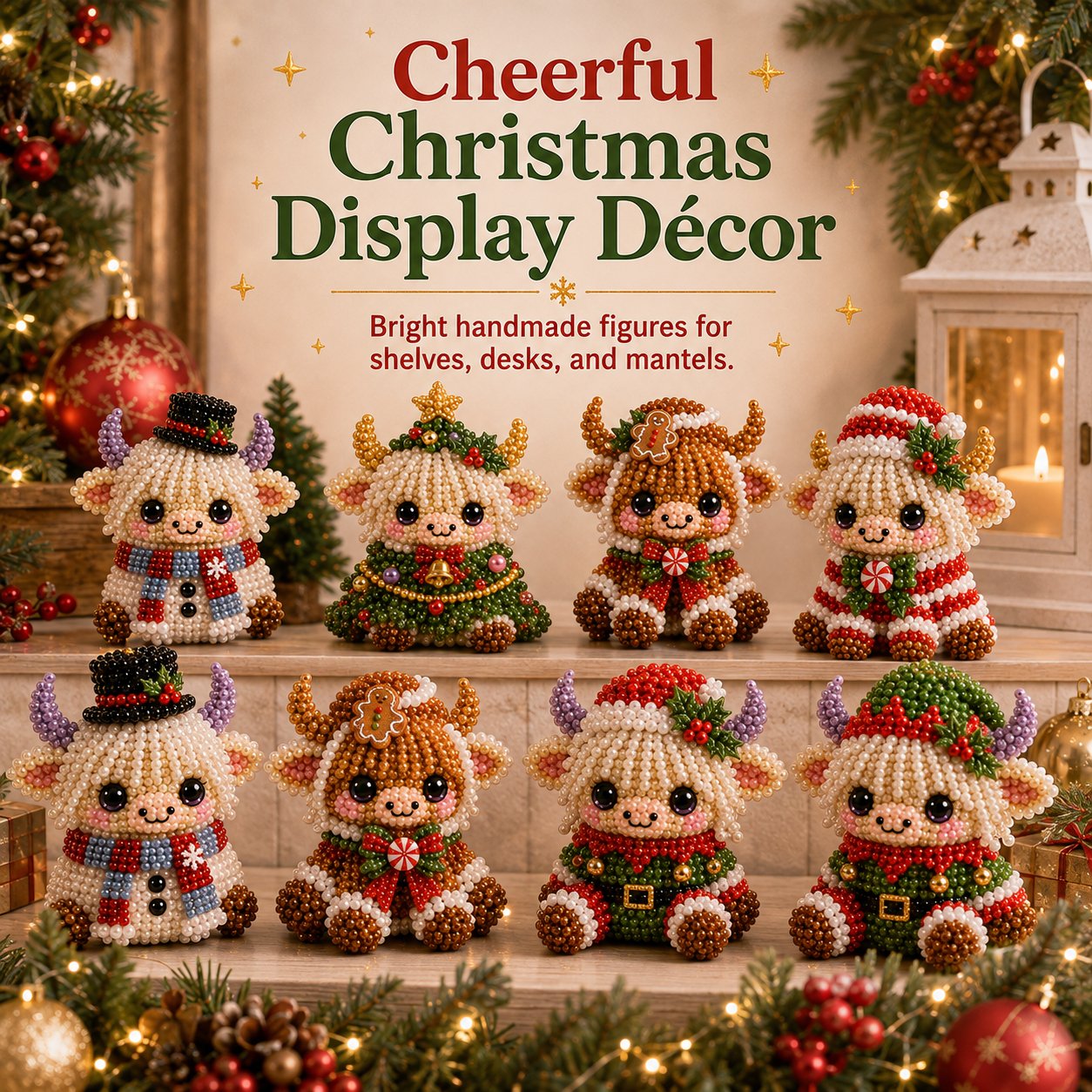 🔥Limited time 70% OFF -🎄🐮 Highland Cow 3D Pearl Bead DIY Kit – Beginner-Friendly Christmas Craft💕