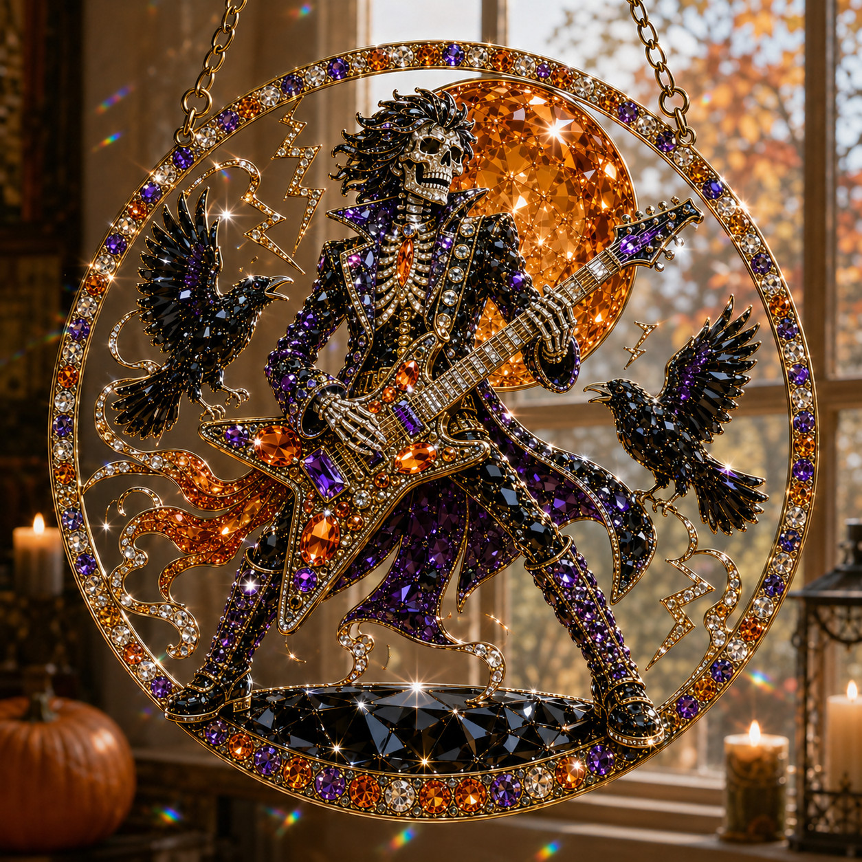 🔥Limited Time 70% OFF – 🎃💀 Halloween Skeleton Cowboy Suncatcher Diamond Art Hanging Ornament Kit – Sparkling DIY Window Decor