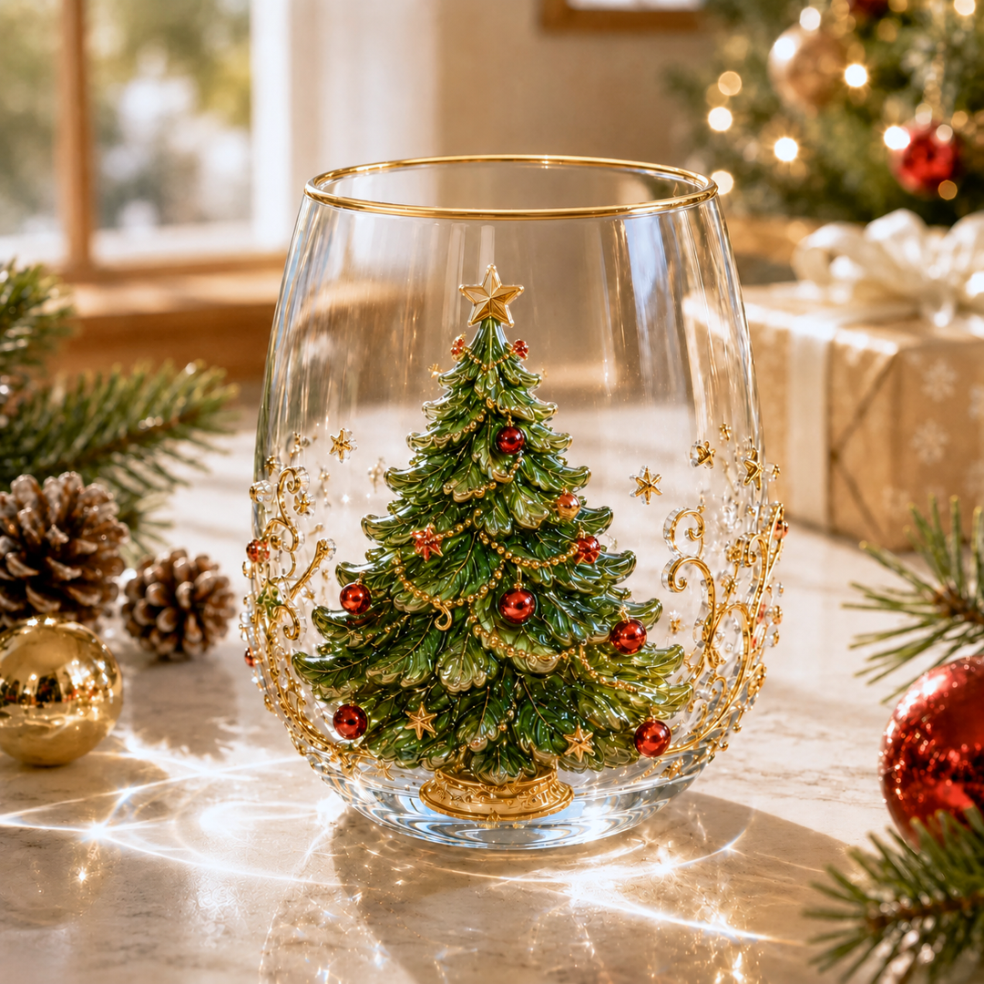 🎄✨ 3D Christmas Glass Art Cup | Luxury Raised Holiday Glassware for Drinks, Decor & Christmas Gifts 🎁