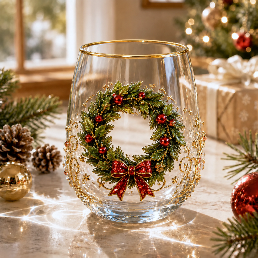 🎄✨ 3D Christmas Glass Art Cup | Luxury Raised Holiday Glassware for Drinks, Decor & Christmas Gifts 🎁