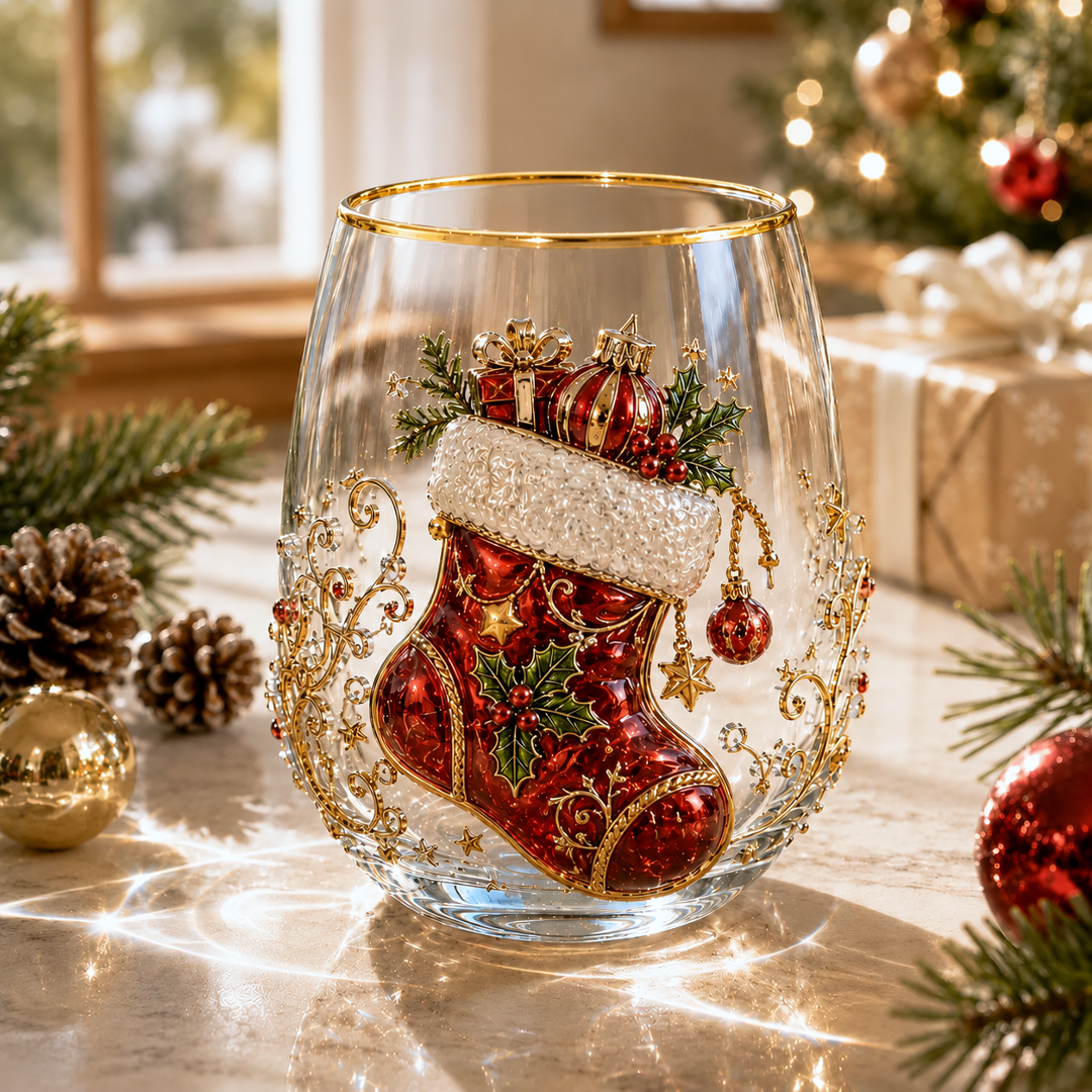 🎄✨ 3D Christmas Glass Art Cup | Luxury Raised Holiday Glassware for Drinks, Decor & Christmas Gifts 🎁