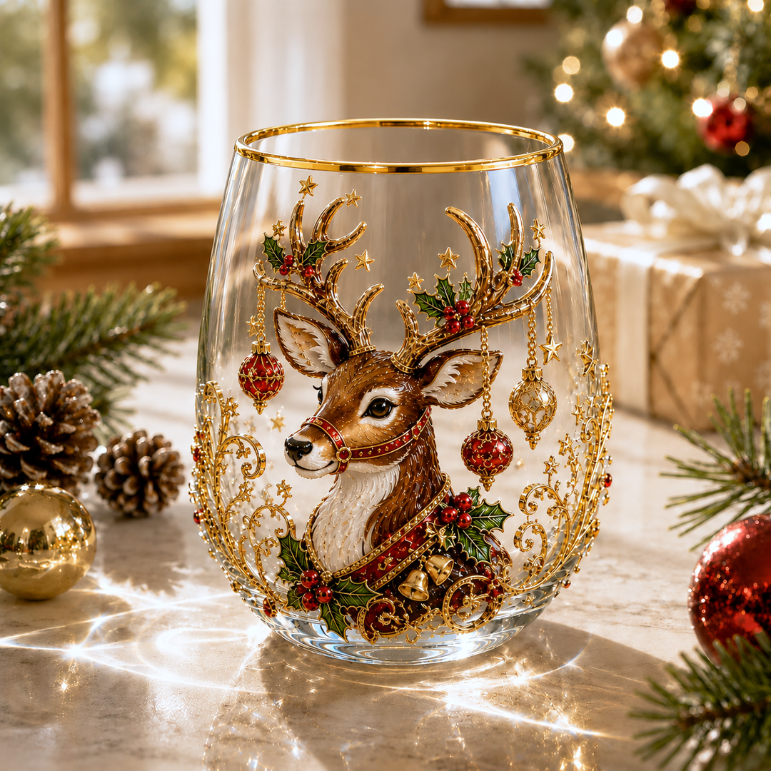 🎄✨ 3D Christmas Glass Art Cup | Luxury Raised Holiday Glassware for Drinks, Decor & Christmas Gifts 🎁