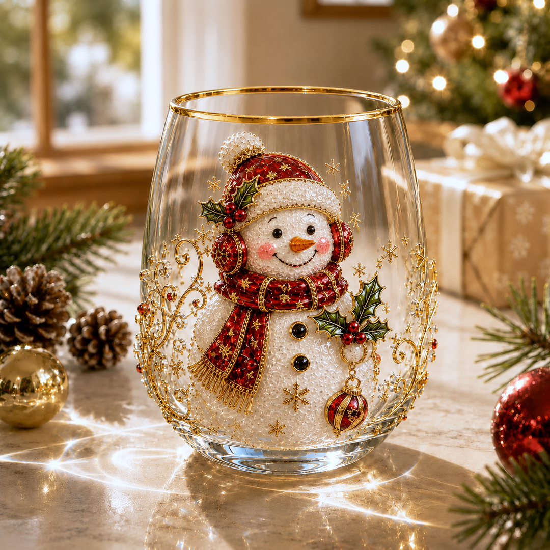 🎄✨ 3D Christmas Glass Art Cup | Luxury Raised Holiday Glassware for Drinks, Decor & Christmas Gifts 🎁