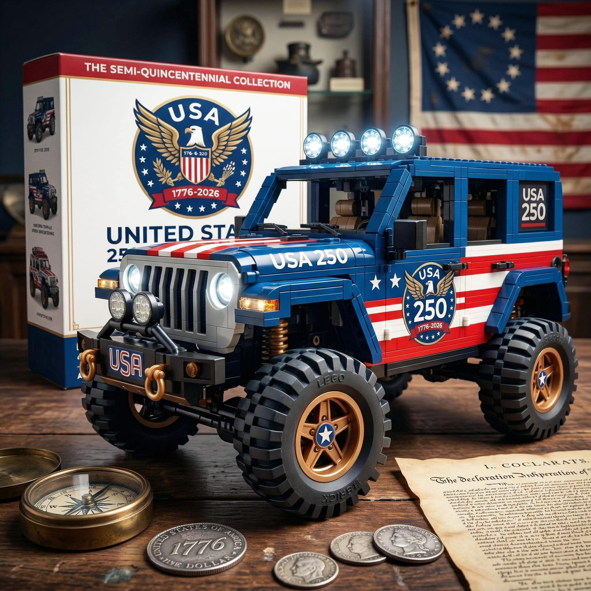 USA 250th Anniversary Semi-Quincentennial Limited Edition Off-Road Jeep Building Block Set