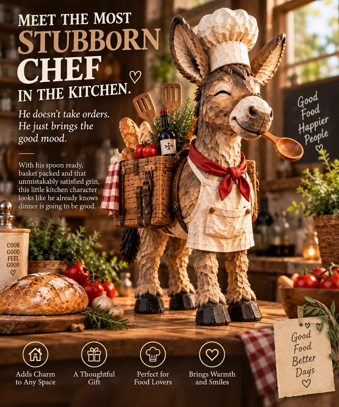🎁LAST DAY 70% OFF -✨The Stubborn Little Chef Donkey Figurine