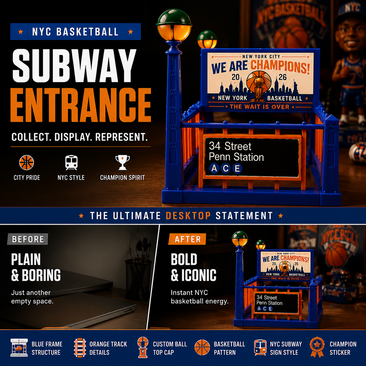 🏀🚇New York City Basketball Theme Subway Model Decor
