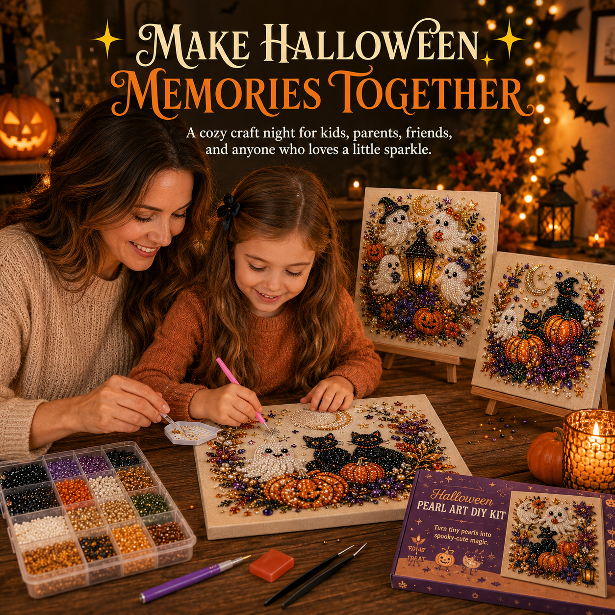 🔥Limited time 70% OFF - 👻✨ Halloween Pearl Art DIY Kit – Turn Tiny Pearls into Spooky-Cute Magic (📦Buy 2 Free Shipping)